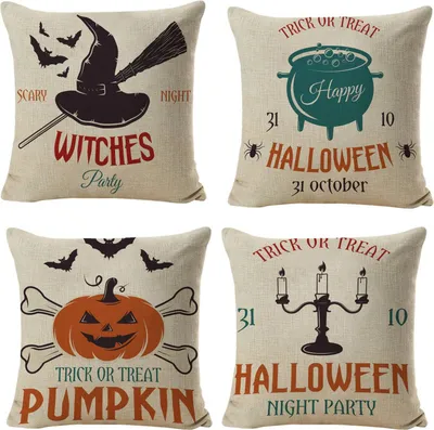 Obrázok produktu pre 4 kusy veľkých obliečok na vankúše Halloween Pumpkin, dekoratívne obliečky na vankúše pre jesennú obývačku, 45 cm, 45 cm