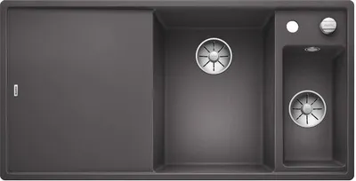 Produktbild von BLANCO AXIA III 6 S-F, SILGRANIT® PuraDur®, felsgrau, Becken rechts, mit Ablauffernbedienung, inkl. Holzschneidbrett