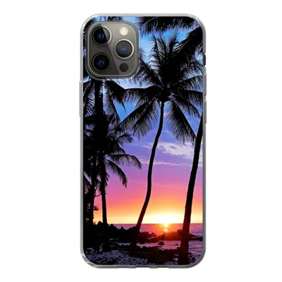 Produktbild von MuchoWow® Handyhülle Schutzhülle Hülle für iPhone 13 Pro Der farbenprächtige Sonnenuntergang hinter einer Reihe von Palmen auf Hawaii Silikon Softcase Handy Hülle - Handy-Tasche