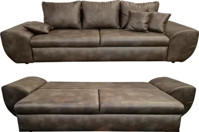 Produktbild von Big-Sofa mit Schlaffunktion und Bettkasten XXL Couch im Vintage Look in Braun / 18008
