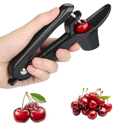 Produktbild von Kirschentsteiner manuell - Kirschentkerner - mit Silikonhalterung und Verriegelung - Obstentsteiner für Kirschen, Oliven und Pflaumen - Schwarz