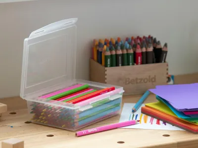 Produktbild von Betzold Aufbewahrungsbox, 7 x 19 x 15 cm, transparent-weiß, Setgröße: 1 Stück