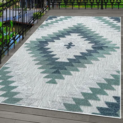 Produktbild von Indoor & Outdoor Teppich Wetterfest Geometrisch Design Küchen Balkon Terrasse, Farbe:Blau, Grösse:80x250 cm