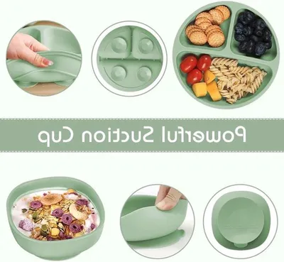 Komplettes 11-teiliges Silikon-Kindertischset mit rutschfestem und saugnapf, BPA-freies Besteck, Teller, Schüssel und Becher