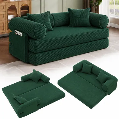 Produktbild von HOOLAMYIE 6-in-1 Modulares Schlafsofa aus Cord, Klappbares Polstersofa mit Seitentasche, montagefrei, Bodensofa 2-Sitzer, Grün