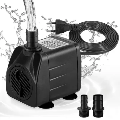 Image de Mini-pompe submersible 10 W, 840 l/h, ultra-silencieuse, pour fontaine, petite hauteur de refoulement de 1,2 m, avec câble d'alimentation de 1,4 m et 2 buses pour aquariums et bassins à poissons
