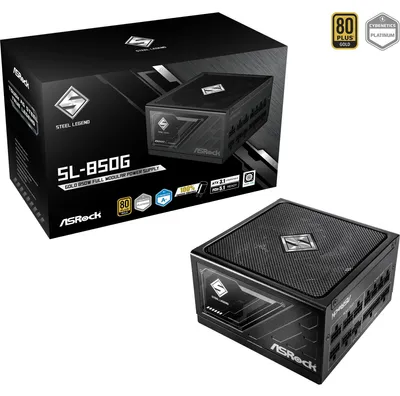 Zdjęcie produktu dla Asrock SL-850G Steel Legend, 850 W, 20+4 pin ATX, 60 cm, 120,450 mm, 60 cm, 65 cm