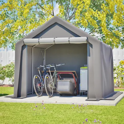 Produktbild von Zeltgarage Fahrrad Gerätehaus Garagenzelt Lagerzelt Mobil Aufbewahrungsgarage Foliengerätehaus 2.44x2.41x2.17m mit Allzwecküberdachung PE