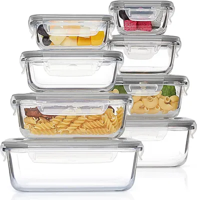 Produktbild von 8er Glas Frischhaltedosen mit Deckel,Meal Prep Boxen,Lunchbox,Vorratsdose,BPA-frei,Mikrowellengeeignete Glasbehälter,luftdicht & auslaufsiche,Grau