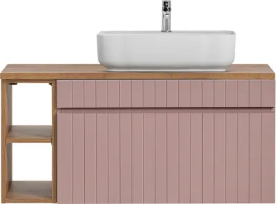 Produktbild von Waschtischunterschrank mit Regal 100 cm, Aufsatzwaschbecken IRAKLIO-56-ROSE rosa Eiche Nb., B/H/T ca. 100,4/62,5/46 cm