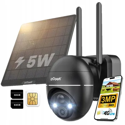 Obrázek produktu pro ieGeek Solární 4G LTE Otočná Kamera 3MP PIR s Nočním Viděním