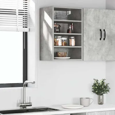 A kitchen scene with a wall-mounted cabinet, sink, and a plant.