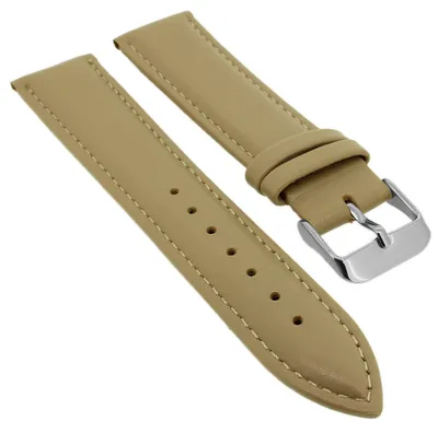 Produktbild von Minott | Uhrenarmband weiches Leder beige glatt | Band mit Naht, Stegbreite:22mm, Schließe:Silbern