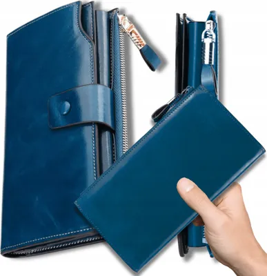 Produktbild von OMNA | Damenledergeldbeutel BLAU - Lackiert - RFID-Schutz, geräumig - Eleganz und Sicherheit
