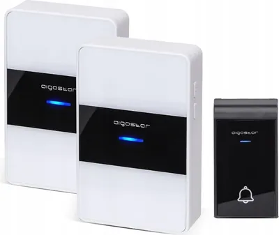 Image de Aigostar Kit de sonnette de porte sans fil : 1 émetteur, 2 récepteurs, 36 mélodies, IP44, blanc