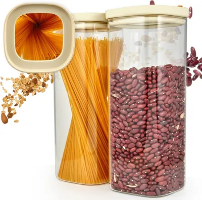 Image de Ensemble de 2 boîtes de conservation en verre, capacité de 2000 ml chacune, avec couvercle hermétique, en verre borosilicaté, pour la cuisine