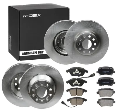 Produktbild von RIDEX Bremsenset Vorne Hinten Bremsscheiben Beläge Satz für VW Golf VII Schrägheck (5G1, BQ1, BE1, BE2) 312,0 312 282,0mm