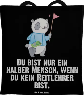 Produktbild von Mr. & Mrs. Panda Tote Bag Reitlehrer Herz - Schwarz - Geschenk, Tasche, Einkaufstasche, Unitasche, Shopping, Schultasche