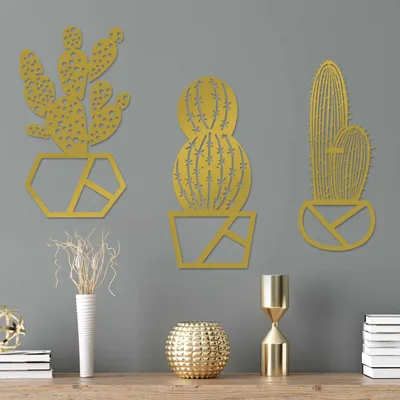 Produktbild von Wallity, Cactus-2, Dekoratives Wandaccessoire aus Metall, Gold, 100 % METALL, 25 x 45 cm