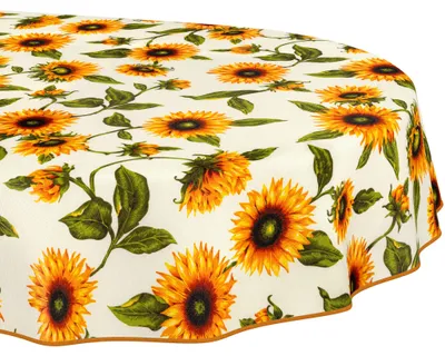 Produktbild von Tischdecke 140x180cm Oval Gelb abwaschbar Baumwolloptik Sonnenblumen Gelb wetterfest mit Saumkante