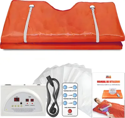 Obrázok produktu pre Infračervená tepelná deka do sauny, LINOMAG®, spaľovanie tukov, relaxácia, termoterapia a detoxikácia, 5 vrstiev bezpečnostných materiálov, 6 stupňov vyhrievania, 35°C-85°C, 180x80 cm, oranžová