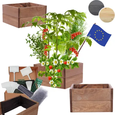 Produktbild von MODO24 Hochbeet Holz, Pflanzkasten, Massivholz, Kiefer, Kräuterbeet, Blumenkasten, Garten, Terrasse, 18x33x30 cm, Braun, ZP06