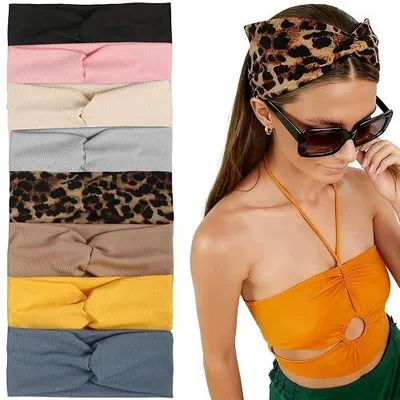Zdjęcie produktu dla Opaski na włosy damskie boho elastyczne bawełniane zestaw 8 sztuk