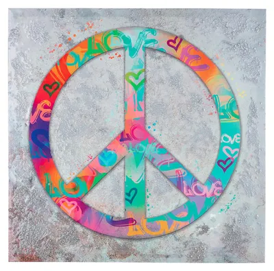 Produktbild von Gilde Bild, quadratisch, "PEACE", Herzmotiv, Peacemotiv, Holz, Leinwand, grau, mehrfarbig, VE 2, L. 2.5 cm, B. 50 cm, H. 50 cm 38334 4063387383346