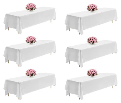 Image de VEVOR 6 x nappe Linge de table 2286x3353 mm, protection de nappe réutilisable, nappe en tissu polyester lavable en machine pour fêtes mariages banquets événements formels, blanc