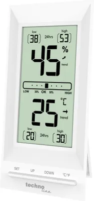 Produktbild von Technoline WS 9129, Weiß, Indoor humidity, Innen-Thermometer, Thermometer, Hygrometer, Thermometer, LCD, Akku