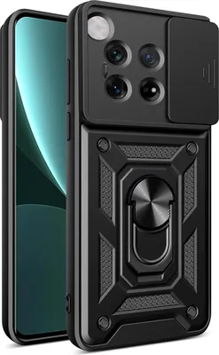Immagine prodotto di Custodia per OnePlus 12, Custodia in silicone TPU Bumper con supporto ad anello, protezione per fotocamera Nero