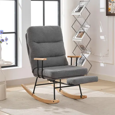 Zdjęcie produktu dla Wygodny fotel bujany Sweiko, wysokość 100 cm, szerokość siedziska 58 cm, z regulacją grawitacyjną, ręcznym mechanizmem podnóżka, stabilną i antypoślizgową funkcją odchylania, fotel bujany, fotel wypoczynkowy