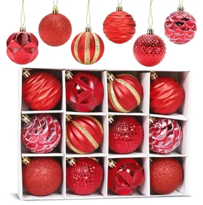 Weihnachtskugeln rot 6 cm 12 Stück Kunststoff Dekoration