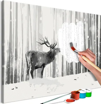 Immagine prodotto di Tessuto non tessuto Painting by Numbers - Cervi nella neve 60x40 cm Animali n-A-1084-e-a