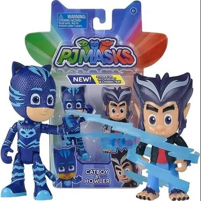 A product packaging for PJ Masks action figures, featuring Catboy and Howler.