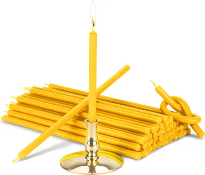 Produktbild von Kerzenhalter mit Stabkerzen gelb Tropffrei L 14cm Festtagkerzen Paraffin 40043