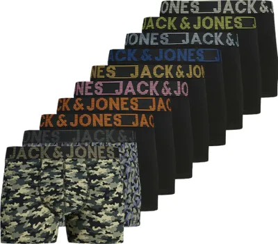 Produktbild von JACK&JONES Herren Boxer Shorts, 10er Pack - JACDANNY, Trunks, Baumwoll-Stretch, Camouflage Schwarz/Grün/Blau L