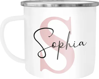 Produktbild von Emaille-Tasse mit Namen Buchstabe Emaille-Becher Monogramm Initiale personalisierte Geschenke Namensaufdruck SpecialMe® weiß-metall Emailletasse