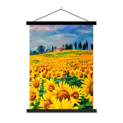Produktbild von MuchoWow® Textilposter Ölfarbe - Gemälde - Blumen - Sonnenblume 120x160 cm mit schwarzem Rahmen - Magnetischer