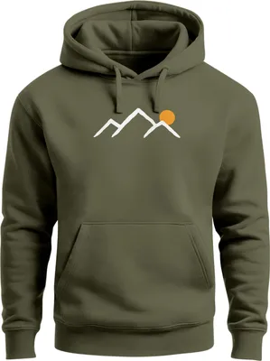 Produktbild von Herren Hoodie Mountain Minimal | Kapuzensweatshirt mit Bergmotiv und Sonne Outdoor Streetwear Design Neverless®