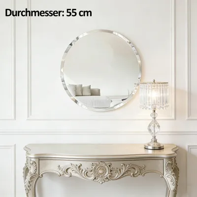 Produktbild von Vrygle Wandspiegel Runder 50 cm, HD Dekospiegel Silber mit abgeschrägtem Design