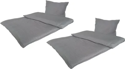Produktbild von Bettwäsche Seersucker Doppelpack 2x ca. 135x200 cm + 2x ca. 80x80 cm 4 teilig samtweiche Microfaser mit Reißverschluss Design: Anthrazit