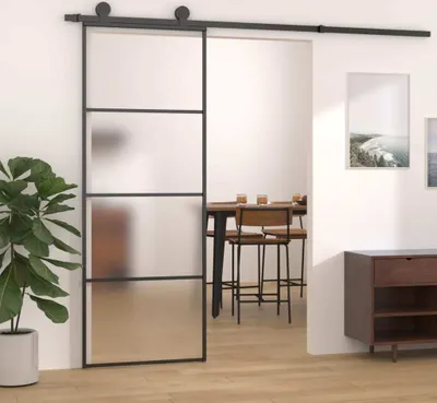 Zdjęcie produktu dla vidaXL Drzwi przesuwne ESG szkło i aluminium matowe 76x205 cm czarne