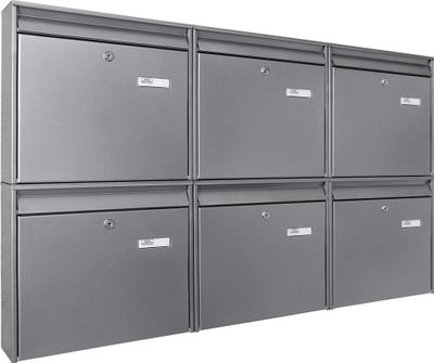 Burg-Wächter Briefkastenanlage 6-fach silber 108x96x10cm, Postkasten A4 Einwurf mit Namensschild, Montagematerial, 2 Schlüssel [BKQS6 Blanco]