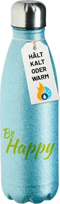 Produktbild von Huuraa Trinkflasche Be Happy Schriftzug 500ml Blue Edelstahl Wasserflasche Trinkflasche Geschenkidee