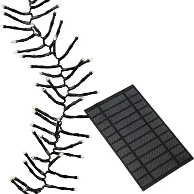 LED Solar Büschellichterkette - Cluster - 1128 warmweiße LED - 10,5m - 8 Funktionen - USB