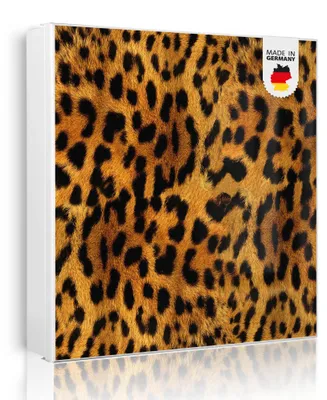 Produktbild von banjado Schlüsselkasten aus Metall, 30x30cm groß mit 32 Haken, als Magnettafel nutzbar, Korpus weiß, Anschlag rechts, Leopard [SKGW1 10060]