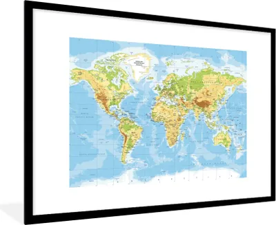 Produktbild von MuchoWow® MuchoWow® Gerahmtes Poster Weltkarte - Statistisch - Blau - Erde - Bildung 90x60 cm - Poster mit zchwarzem Bilderrahmen - Wanddekoration - Fotos