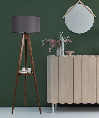 Produktbild von Opviq, Sehbalı Tripod Ceviz Lambader Silindir Koyu Gri Abajurlu, Stehlampen, Nussbaum, Holz, 46 x 46 x 147 cm