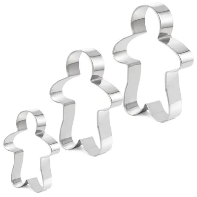 Produktbild von TRIXES Lebkuchenmann-Ausstechform, 3-teilig – Keks-/Gebäckausstecher aus Edelstahl, 12,5 cm, 10 cm und 8 cm – Neue Lebkuchenmann-Ausstechformen